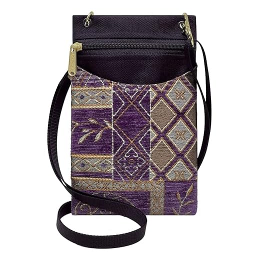 Danny K. Tapeçaria feminina transversal para celular ou bolsa de passaporte, feita à mão nos EUA, Netuno/roxo, Small