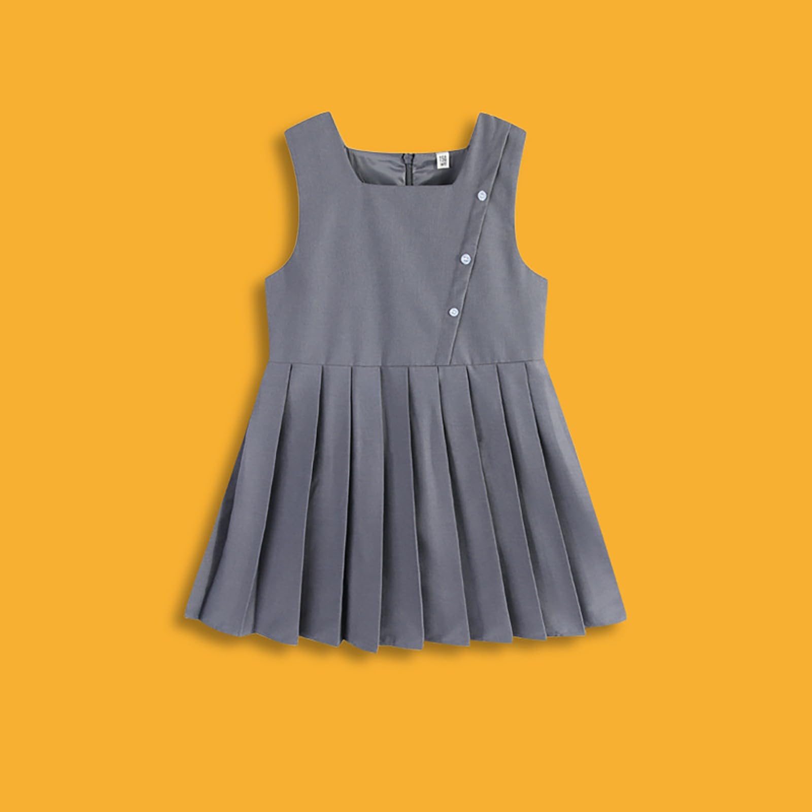 Vestito da scuola per ragazze Mini abito a pieghe senza maniche per bambini casual A-Line scollo quadrato tinta unita abiti da sera morbido comfort formale prendisole