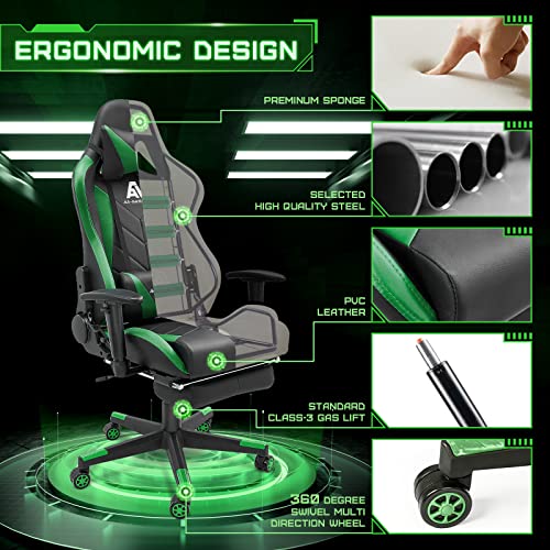 Image of Gaming Chair High Back Ergonomic Computer Racing Chair Adjustable Office Chair with Footrest, Lumbar Support Swivel Chair - Upgraded Version Blackgreen