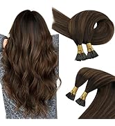 Sunny Itips Hair Extensions Brown Balayage 50S Itip Human Hair Extension Color#2 Dark Brown to Me...