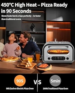 ZACHVO Forno per pizza elettrico - fino a 450℃, 5 tipi di pizza preimpostati, touchscreen e manopole rotanti, timer da 1 a 60 minuti, corpo in acciaio inossidabile, per pizza da 32 cm