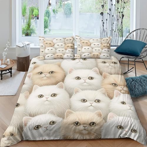 Housse de couette chat 3D avec éclair dissimulé et drap duveteux microfibre