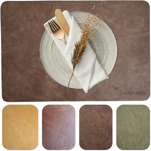 Amber&Bee Lederoptik Platzsets 6er Set waschbaren Tischsets (Chocolate Brown)
