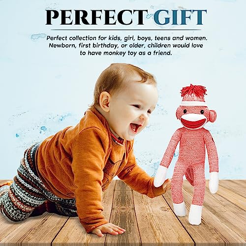 Made By Aliens Adorable Sock Monkey, The Original Traditional Hand Knitted Stuffed Animal Toy Gift-for Kids, Babies, Teens, Girls and Boys Baby Doll Present Puppet (20" Orange) by Made By Aliens - Used condition - Image 4