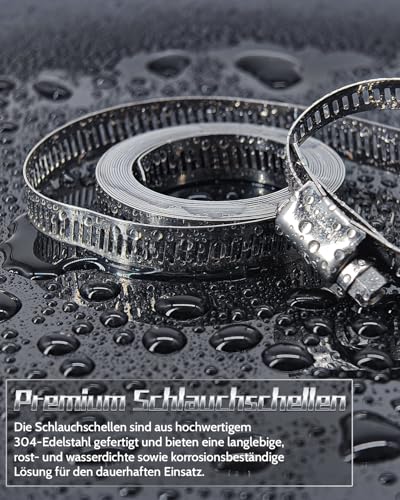 Aongray 3.5m Schlauchschellen,304 Edelstahl lochband metall mit 12 Stück Befestigung,DIY Schlauchbinder set für Wasser Rohr, Gas Rohr, Automobil Tubing,Pool, Waschmaschine, Garten(Neue Verpackung)