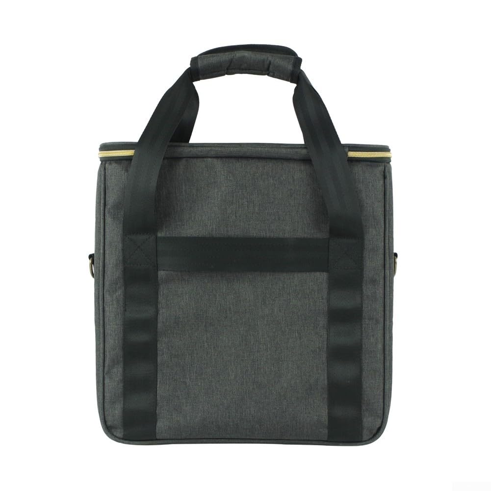 Bolsa de almacenamiento de discos de vinilo, diseño resistente portátil con transporte de mano y correa para el hombro, funda de tela catiónica gris con acolchado de 8 mm, bolsillo externo para