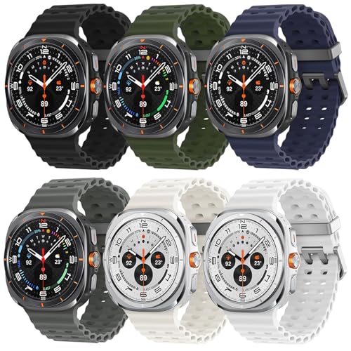 6 Pack Marine Silicone Band for Samsung Galaxy Watch Ultra Bands 47mm Men/Women,Waterproof Soft Sport Strap Compatible with Samsung Watch Ultra Band for Men/Women Breathable Replacement Correa Reloj