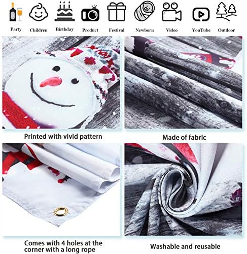 Christmas Backdrop for Photography, Fabric Wood Background Winter Snowman Photography Backdrop Merry Christmas Photography Background New Year Party Christmas Photography Props, 72.8 x 43.3 Inch