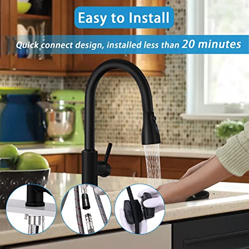 Kitchen Faucet With Pull Down Sprayer Matte Black,Arrisea Single Handle Stainless Steel Kitchen Sink Faucet With Pull Out-Modern Rv Water Faucets-Deck Plate #TOP2