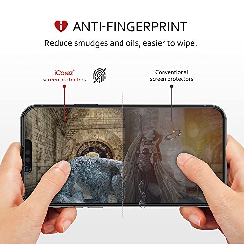 Icarez Tempered Glass Screen Protector For Iphone 14 Iphone 13 Iphone 13 Pro 6.1-Inches 2021 [2-Pack] Case Friendly Full Coverage Tray Installation Black Frame #TOP4