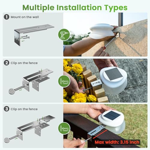 JSOT Outdoor Gutter Light, Bright Solar Fence Lights, Waterproof Lighting for Patio Eaves Pathway Garden Garage Stairs Wall 2 Installations Methods - Cool White, 6 Pack-White lampshade — view 5