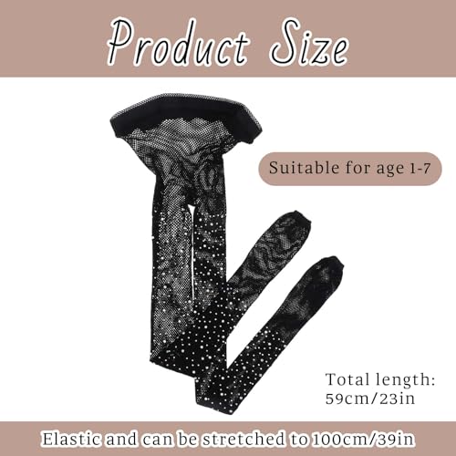 Girls Rhinestone Fishnet Tights, Glitter Ballet Tights for Girls, Seamless Rhinestone Hollow Out Pantyhose Dance Socks (Black)2