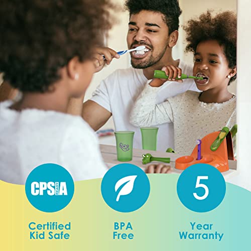 Brusheez® Kids’ Electric Toothbrush Set - Safe & Effective For Ages 3+ - Parent Tested & Approved With Gentle Bristles, 2 Brush Heads, Rinse Cup, 2-Minute Timer, & Storage Base (Pepper The Dino) #TOP4