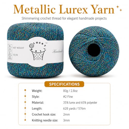 Image of 80g Sparkle Silver Lurex Thread Shining Yarn, Metallic Crochet Thread Yarn for Crocheting, Sparkle Metallic for Knitting Clothes, Car Charm, Keychain Charm(Sparkling Ocean)