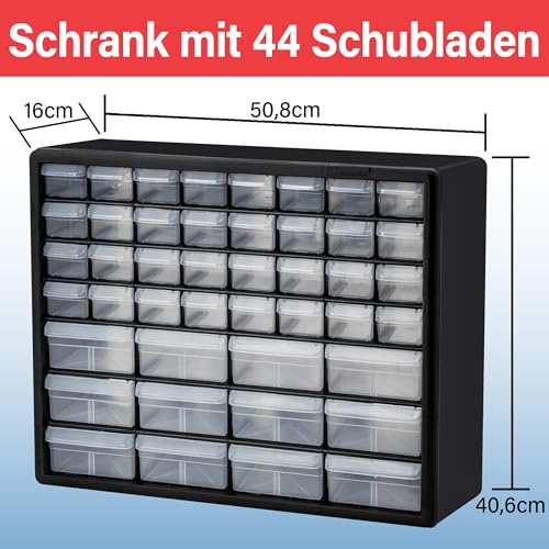 Akro-Mils Kunststoff-Schubladenschrank mit 44 Schubladen für Garagenorganisation, Perlen-Organizer, Baustein-Aufbewahrung, Lehrer-Werkzeugkasten, Make-up-Organizer, 50,8 cm B x 15,2 cm T x 40,6 cm H