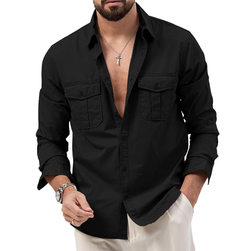 KISSQIQI Mens Casual Button Down Shirts Regular Fit Lightweight Long Sleeve Shirts with Pocket2