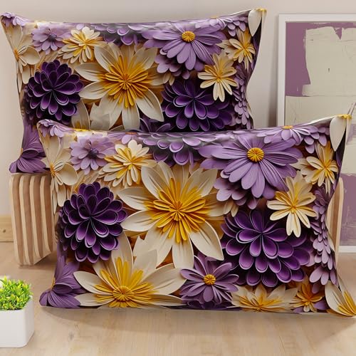 PETTI Artigiani Italiani - Coppia di Federe Cuscino 40x80 cm in Microfibra, Cuscini Arredo Camera da Letto, Divano, Salotto, Set 2 Fodere Copricuscino, Federa Floreale 05 4, 100% Made in Italy