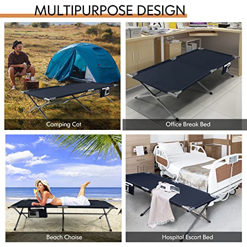 TANGZON Folding Camping Bed for Adults, 106CM Extra Wide Heavy Duty Sturdy Camp Bed with Side Pocket & Carrying Bag, Portable Outdoor Sleeping Cot for Office Picnic Travel Road Trip, 150KG Capacity - Image 8