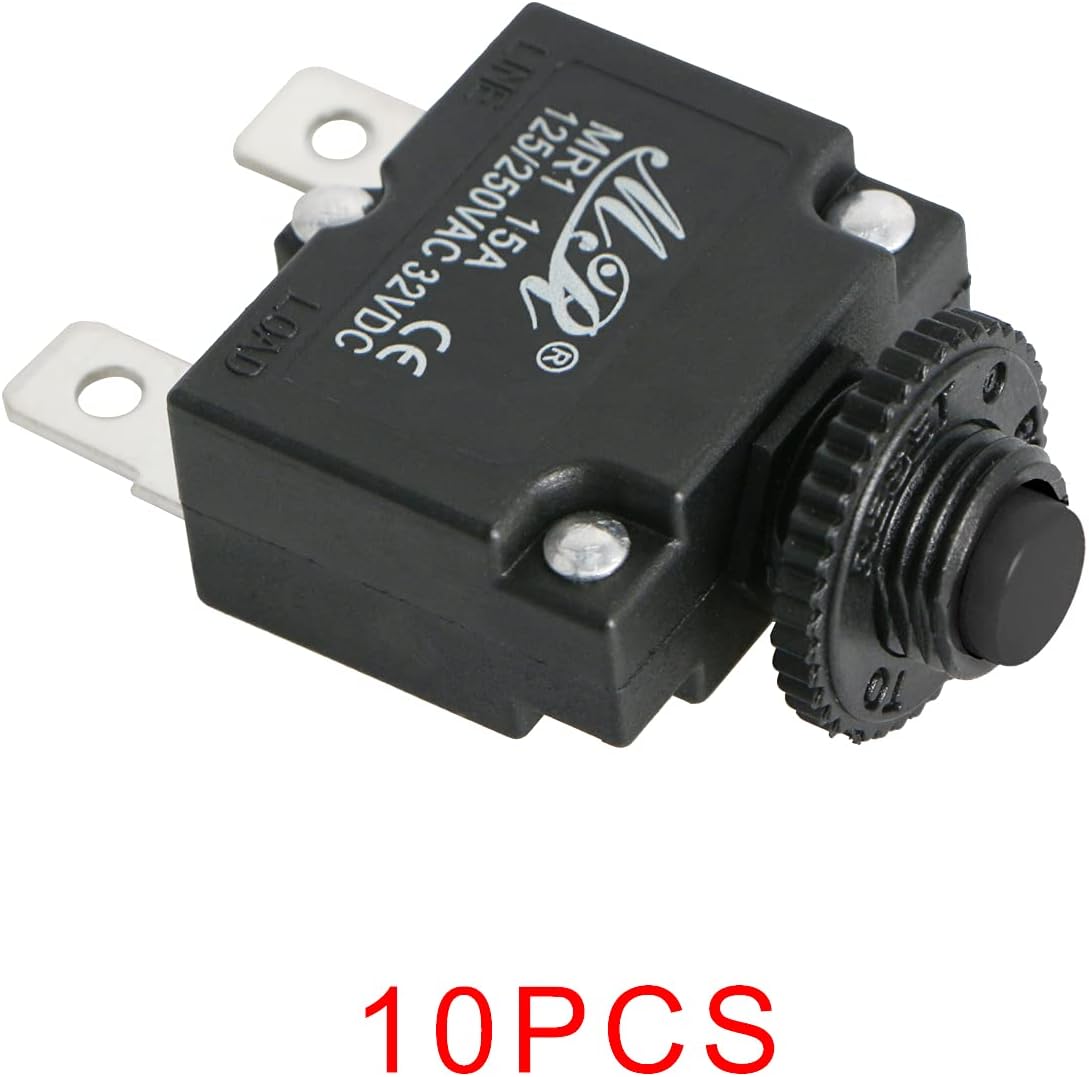 Aoje-Link 15 Amps Thermal Circuit Breakers Push Button Manual Reset Overload Protector Switch 15A 125/250V AC 32V DC 2Pin 10Pcs: Tools & Home Improvement