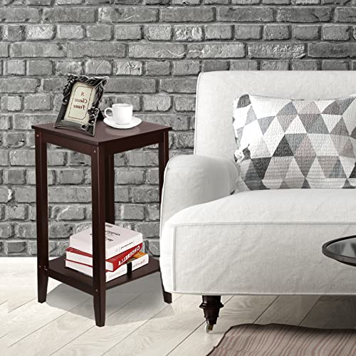 2-Tier End Table, Wooden Tall Nighstands With Storage Shelf, Side Table For Bedroom Living Room #TOP3