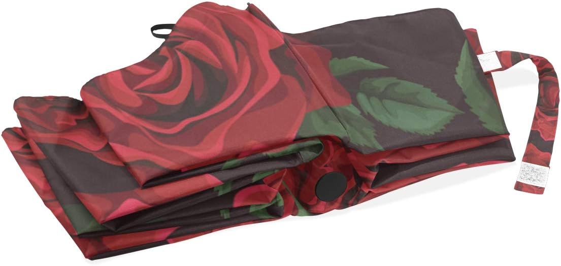 CiCily Compact Travel Umbrella Red Rose Sun & Rain Auto Open Close Windproof Folding Umbrellas