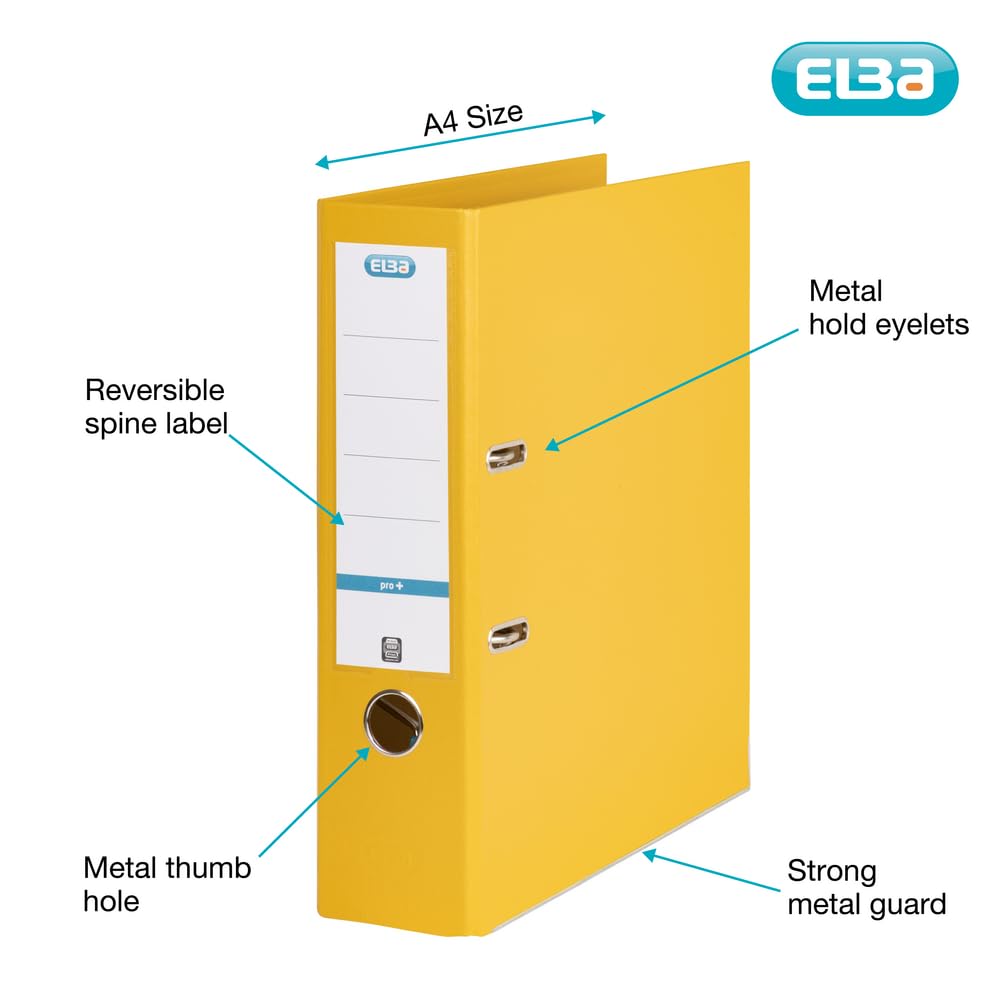 Elba A4 70 mm Strongline Plastic On Board Lever Arch File, Yellow