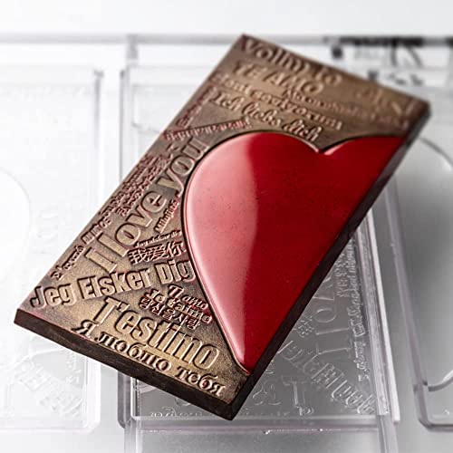 Greyas Cm 3844 Louis Amado Clear Polycarbonate Chocolate Mold Candy Mould With 3 Heart-With-Love-Messages-Rectangular-Tablet Cavities, Each 70Mm X 140Mm X 9.45Mm High, 70X140Mm X 9.45Mmh #TOP6