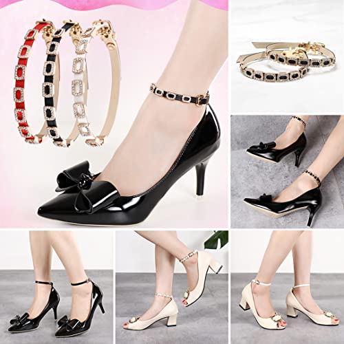 1 Pair High Heels Ankle Straps with Self-Adhesive Heel Cushion Detachable Rhinestones Shoe Straps for Pumps Flats Stilettos3