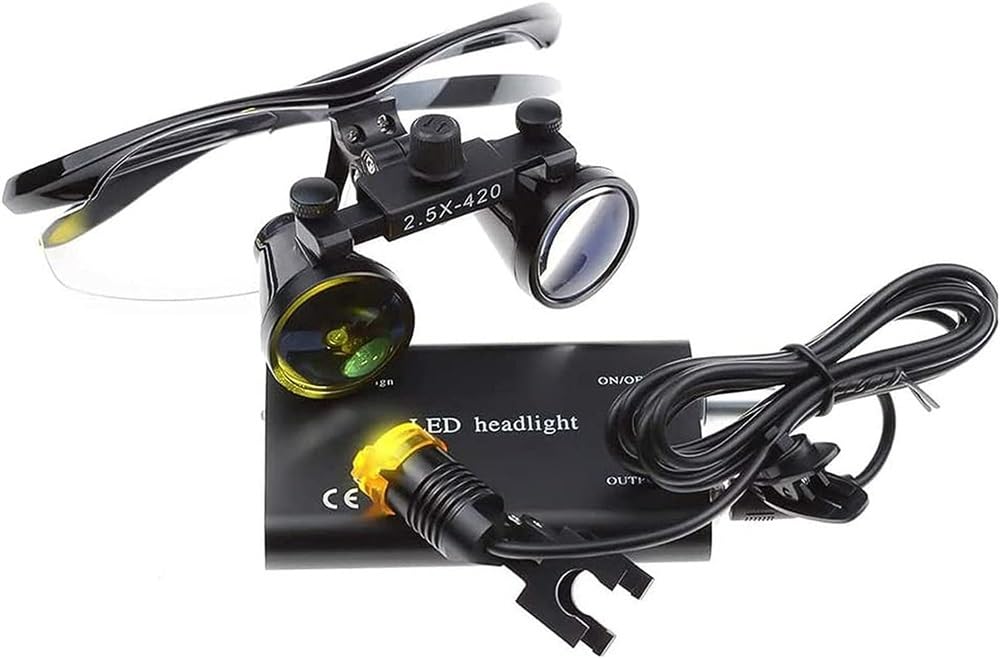 Lupas binoculares de Laboratorio de 2,5/3,5 x 420 con luz LED Frontal y práctico Estuche de Transporte.