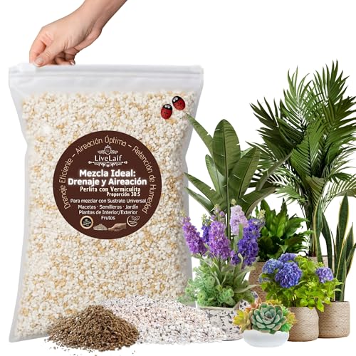 LiveLaif®- 3L - Mezcla Perlita con Vermiculita para Plantas | Lista para Usar con sustrato Universal, sustrato suculentas, orquideas, etc | Proporción Ideal para Macetas y Jardin (Mezcla 3L)