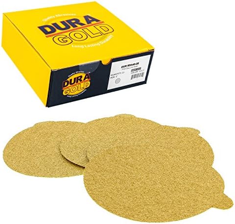 Dura-Gold Premium 6" Gold PSA Sanding Discs - 40 Grit (Box of 25) - Self Adhesive Stickyback Sandpaper for DA Sander, Finishing Coarse-Cut Abrasive - Sand Automotive Car Paint, Woodworking Wood, Metal