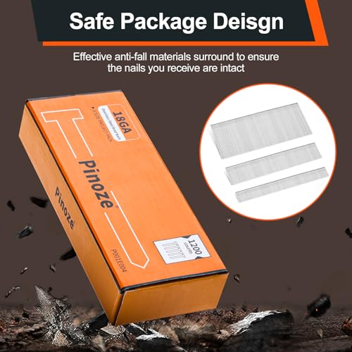 Image of PINOZE 18 Gauge Stainless Steel Brad Nails, 1200-Count (2 inch, 1-1 /4 inch, 3 /4 inch, 400 Per Size), 304 Stainless Steel Small Finishing Nail Gun Nails for Pneumatic, Electric Brad Nailer Gun