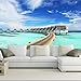 Produktbild Yirenfeng Benutzerdefinierte 3D große Wandgemälde, Tropics Sea Houses Bungalow Stelzenhaus Natur Papel de Parede, Wohnzimmer TV Wand Schlafzimmer Tapete-250X160CM