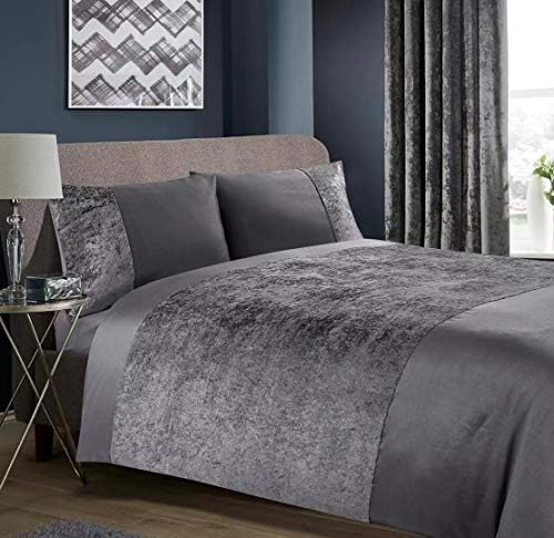 RayyanLinen RAYYAN LINEN Crushed Velvet Duvet Cover Bedding Set with Pillowcases in Charcoal Grey or Grey Silver (Piccadilly Grey Silver, SUPER KING)