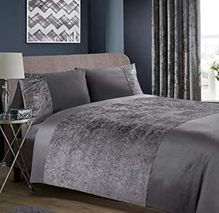 RayyanLinen RAYYAN LINEN Crushed Velvet Duvet Cover Bedding Set with Pillowcases in Charcoal Grey or Grey Silver (Piccadilly Grey Silver, SUPER KING)