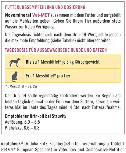 napfcheck Novomineral Vet-MET - Methionin mit Cranberry und Hagebutte zur Ansäuerung des Urins für Hunde und Katzen - 200 g