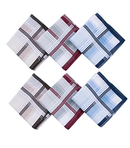 Cocousm Mens 100% Cotton Handkerchiefs Striped Hankies Assorted Color 6Pcs #TOP3