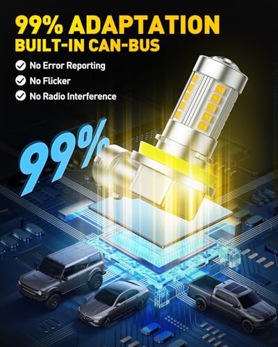 Image of AUXITO Upgraded H11 /H8 LED Fog Light Bulbs, 3000K Amber Yellow, 1:1 Mini Size H11 /H8 /H16 Yellow LED Fog Light Bulbs, 360 Full Illumination(Pack of 2)