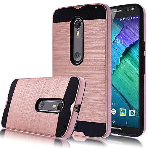 Moto X Pure Edition Case,Kmall [Metal Brushed Texture] Slim Impact Resistant Heavy Duty Hybrid Dual Layer Full-Body Shockproof Protective Cover Shell For Moto X Pure Edition / Moto X Style [Rose Gold]
