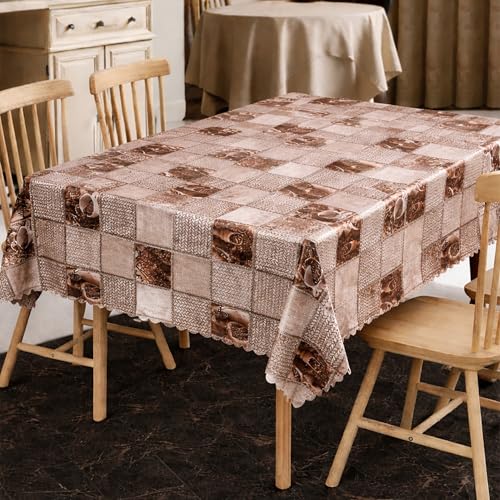 Image of Dakshya Industries PVC Waterproof Dining Table Cover 54x78 Inch for 6 Seater | Floral Printed Washable Oilproof Dustproof Table Cloth for Home Kitchen Dining Table (Royal Weave)