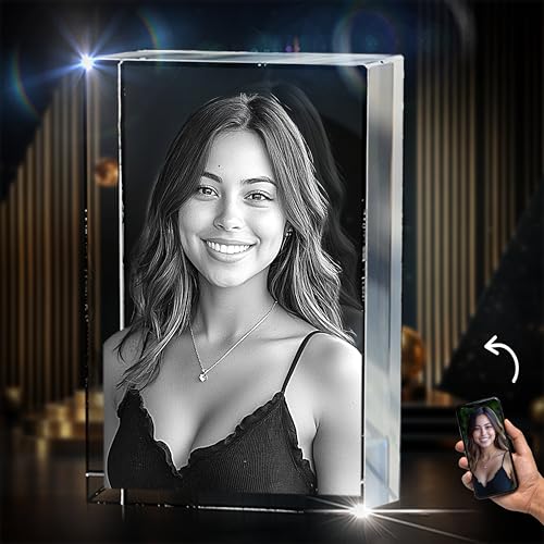 CAPTUR3D 3D Crystal Photo, Personalized Memorial Gifts for Mom, Dad, Wife, Men, Loved One, Rectangle 3D Laser Etched Crystal, Cube Custom Glass Picture, Birthday Anniversary Sympathy Gift