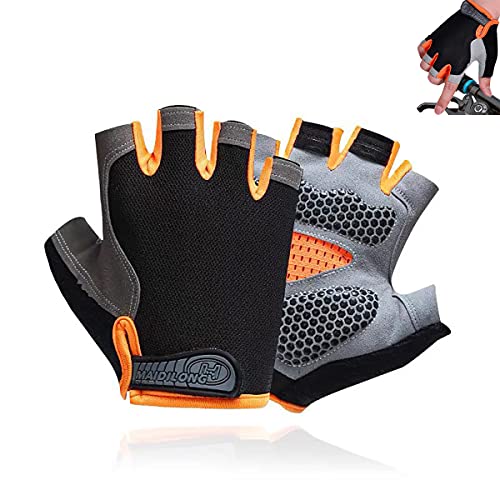 Gel Women's Road Cycling Gloves,Half-Finger Biking Glove,MTB Road Bicycle Gloves,Gel Pad Shock-Absorbing Anti-Slip Breathable Motorcycle Mountain Bike Gloves,Boys,Girls,Unisex. (Black+Orange, L)