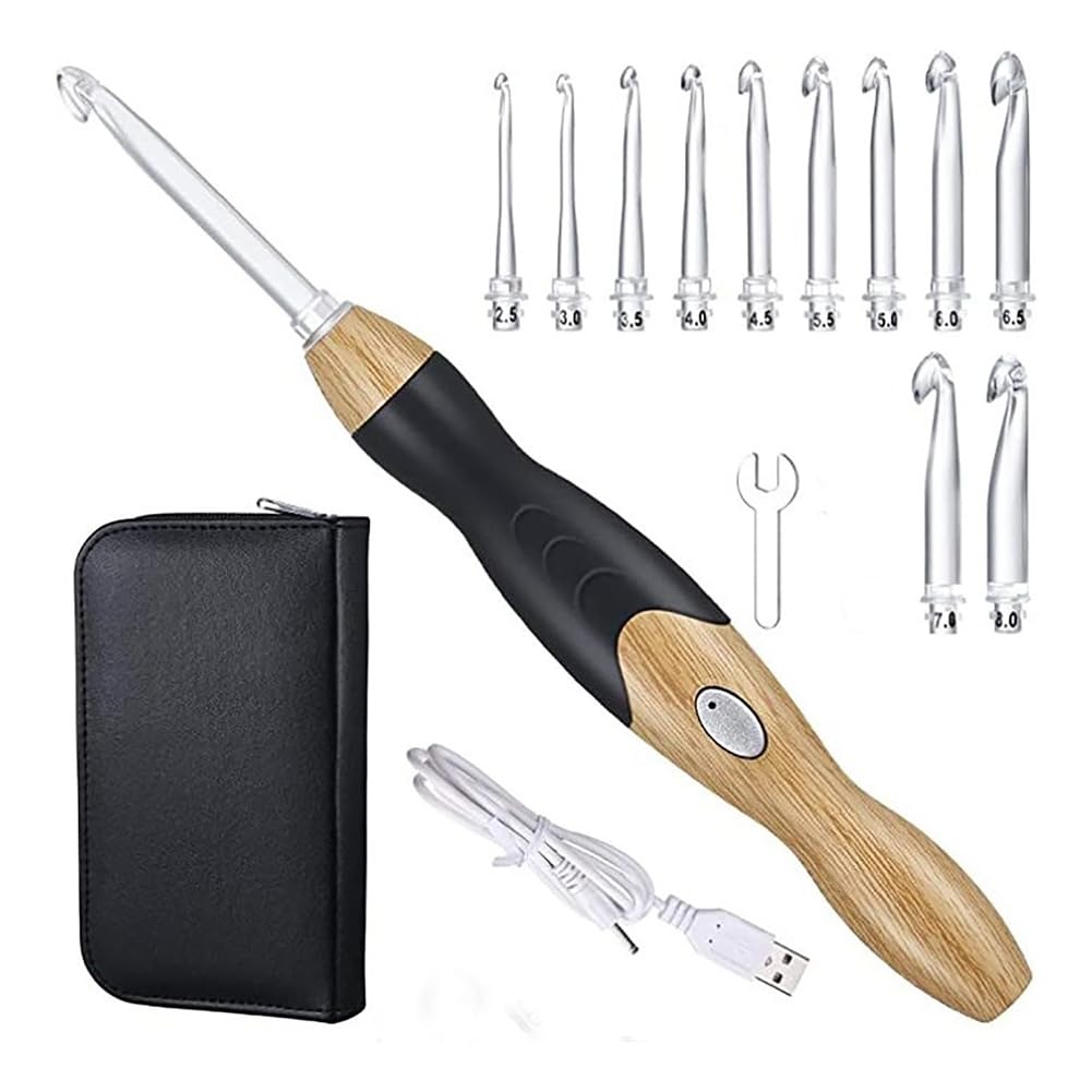 CTRLZS 11 in 1 LED Crochet Hook Set, 9 in 1 USB Rehargeable Light Up Crochet Hooks Hand Weave Sewing Tools, Crochet Hook Set