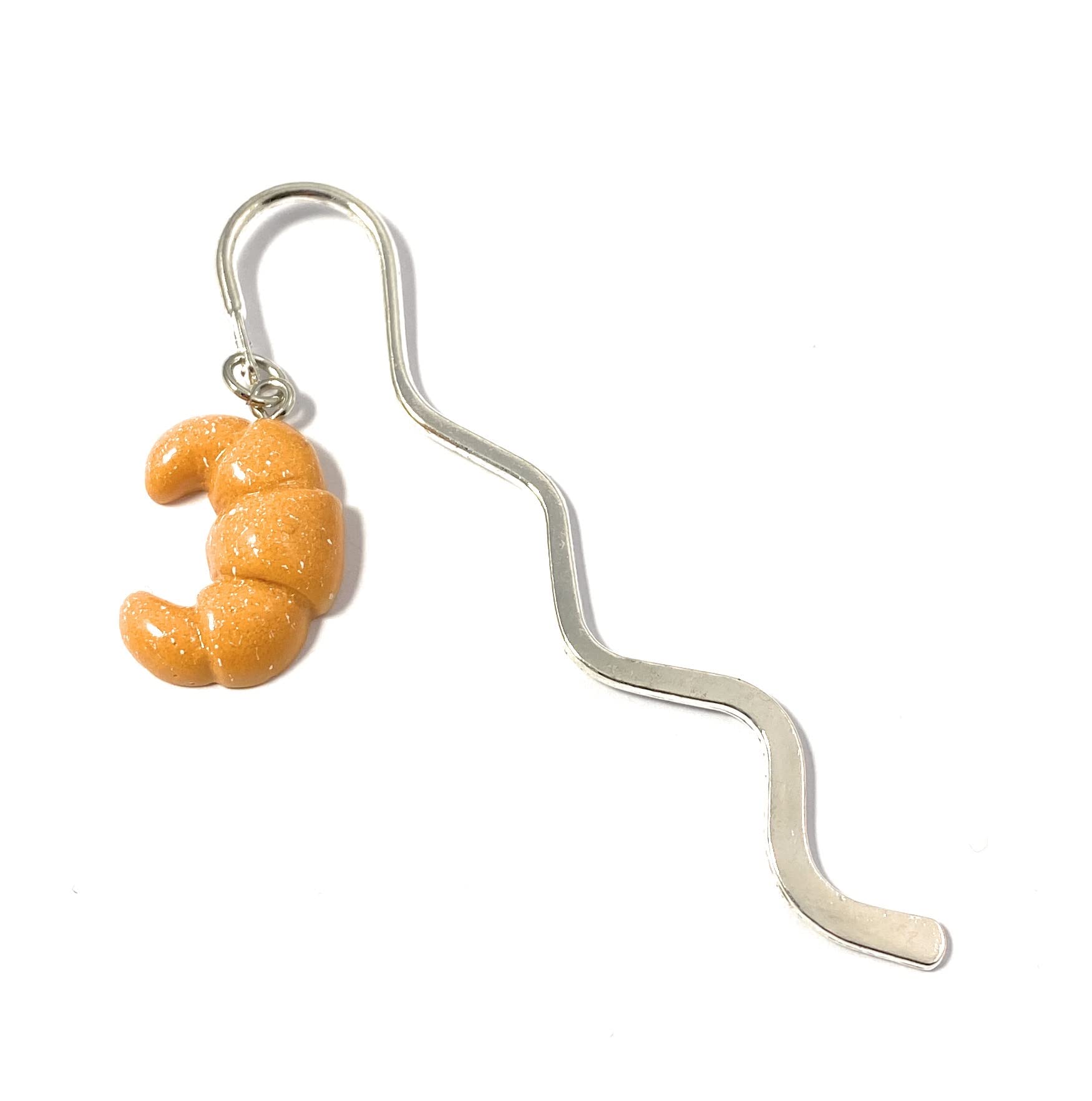 FizzyButton Gifts Croissant mini Bookmark with Resin Charm in Organza Gift Bag, silver