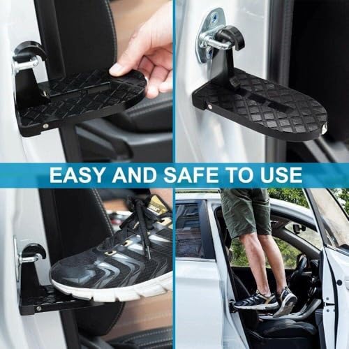 Image of GALLY Car Door Step Ladder for SUV & Jeep | Easy Access to Roof Rack & Rooftop | Foldable Anti-Skid Aluminum Doorstep with Rubber Protection & Emergency Safety Hammer