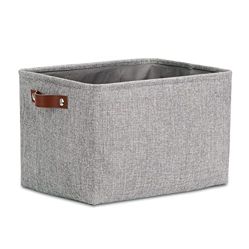 Image of DULLEMELO Fabric Storage Basket for Shelves /Closets, Collapsible Rectangle Basket for Organizing Clothes, Toys, Towels, Books, Laundry, Nursery, Dog Toy Basket Empty (Gray)