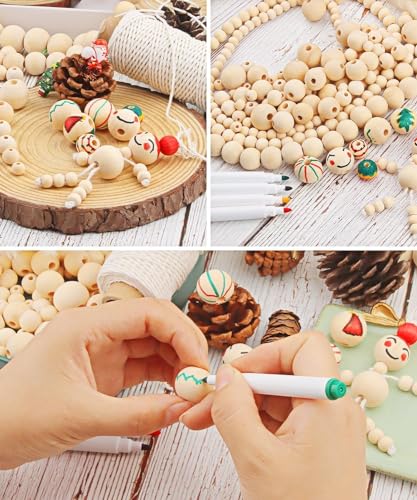 Image of DIY Crafts 260, Natural Wood Round Beads Wooden Beads + Jute Twine, Unfinished Wood Beads for Crafts with Holes Beads for Jewelry Making, Garland, Home /Farmhouse Decor and DIY As 1st Image (260)