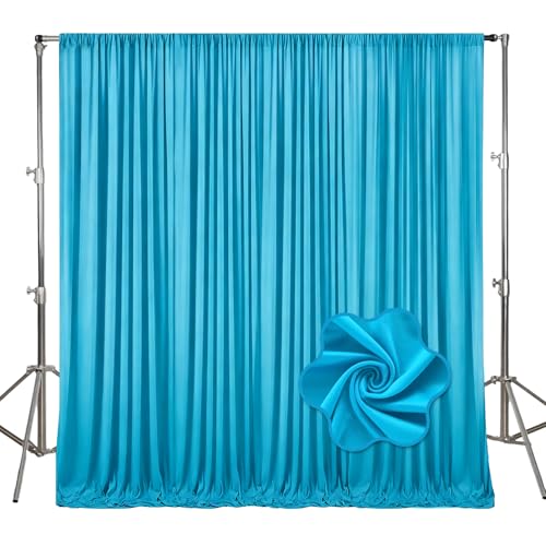 Image of 10ft x 10ft Lake Blue Backdrop Curtains for Parties, Polyester Fabric Backdrop Drapes with Rod Pockets for Weddings, Birthday, Halloween, Photography, Christmas Party Background Curtain, 2 Panels