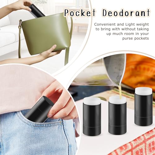 15 Pack 1 oz/30ml Plastic Travel Size Deodorant Container,Empty Round Twist-Up Stick Tube for Homemade Deodorant,Solid Lotion Bars,Body Balm,Soap Sticks,Sunscreen-UPSIDE DOWN FILLING (Black)3