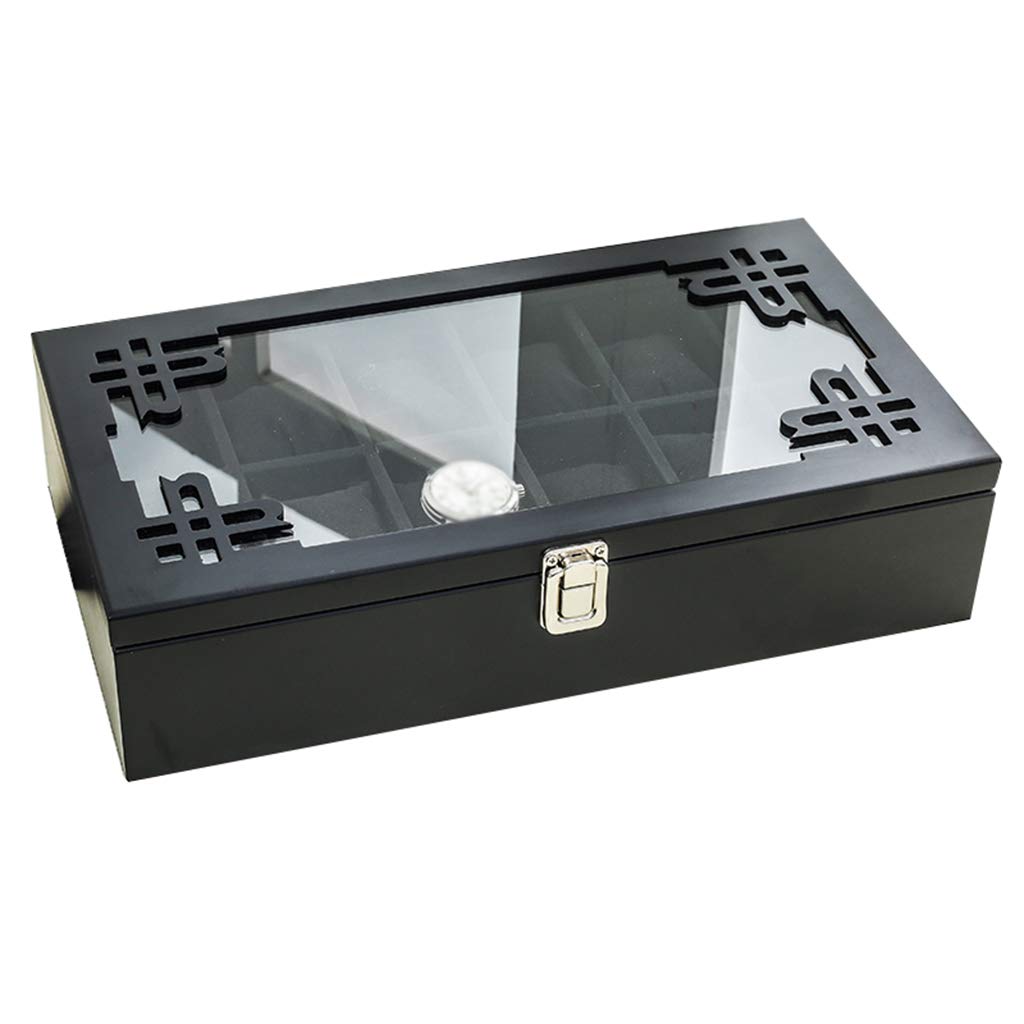 MUSUMI Caja de reloj de Madera con tapa de vidrio,caja de almacenamiento de joyería de lujo para 12 relojes,organizador de gemelos con almohada de almacenamiento extraíble y Hebilla de Metal